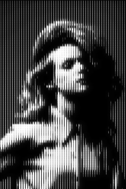 女子肖像插图在半色调黑白电视屏幕像素图案图片下载