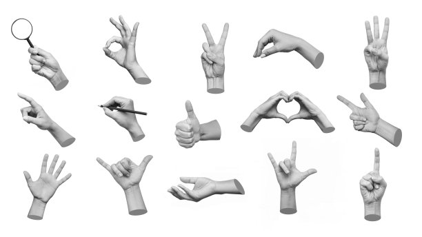 收集3d手显示手势。当代艺术，创意拼贴。现代设计图片下载