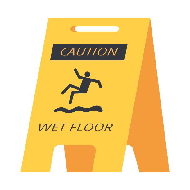 Wet floor caution yellow plastic sign flat vector illustration isolated on white.图片下载