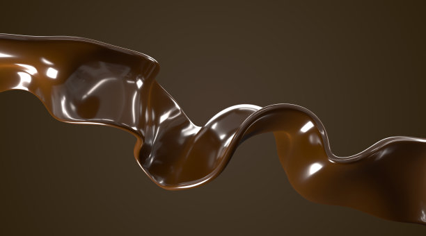 巧克力波与液体纹理3d渲染。流动的黑可可或咖啡，棕色融化的光泽釉，甘纳许酱汁或糖浆，孤立的甜巧克力运动，设计元素图片下载