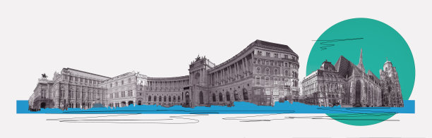 各式各样的奥地利维也纳图片拼贴在白色背景上。艺术拼贴，设计图片下载