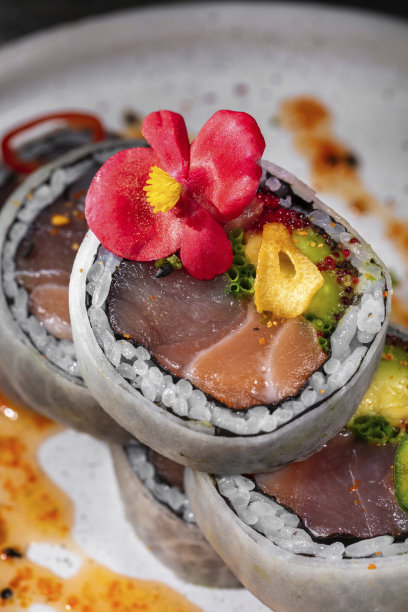 卷金枪鱼和鲑鱼片图片下载