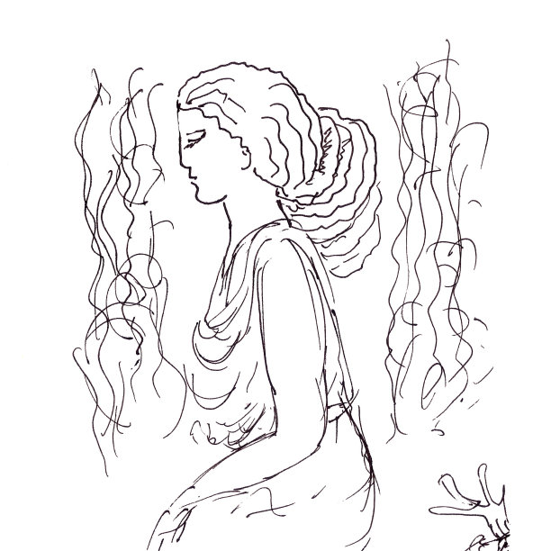 穿着古希腊束腰外衣的女孩，画着图画图片下载