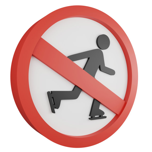 3D渲染没有滑冰标志图标孤立在白色背景，红色强制标志图片下载