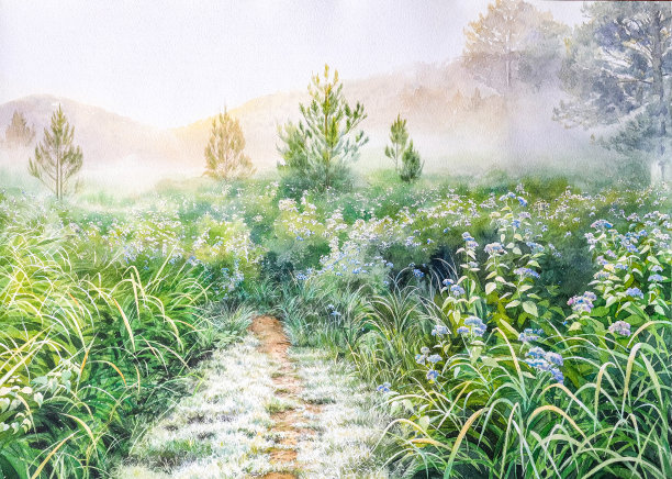 大叻森林水彩艺术绘画图片下载