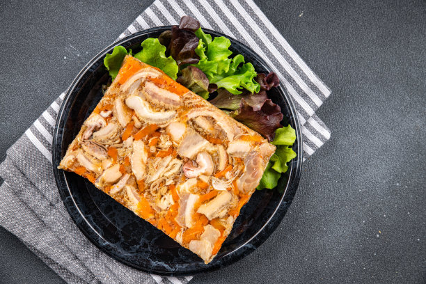 肉牛肚迷你牛肉肉诺曼底苹果酒在果冻餐食品小吃在桌子上复制空间食品背景乡村俯视图图片下载