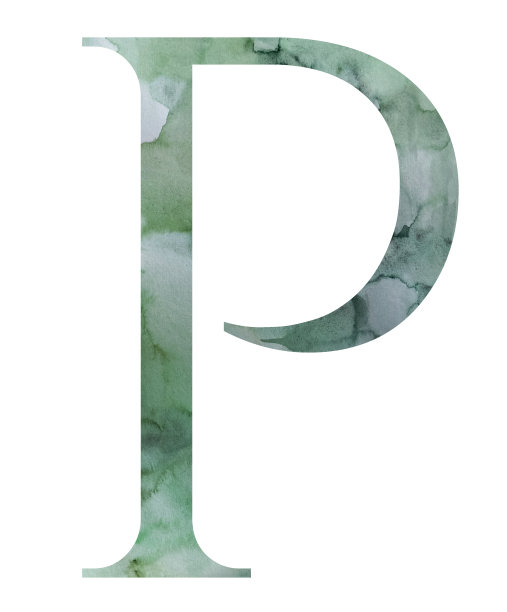 水彩蓝绿色字母P孤立插图，婚礼和问候设计元素图片下载