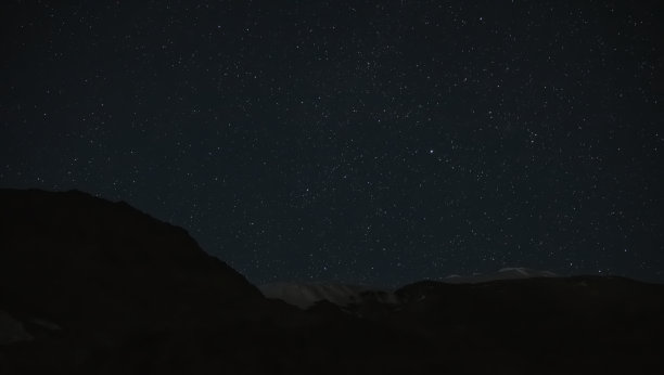 在一个晴朗的夜晚，亚拉腊山后面出现了星空和银河，这是山区的夜景图片下载