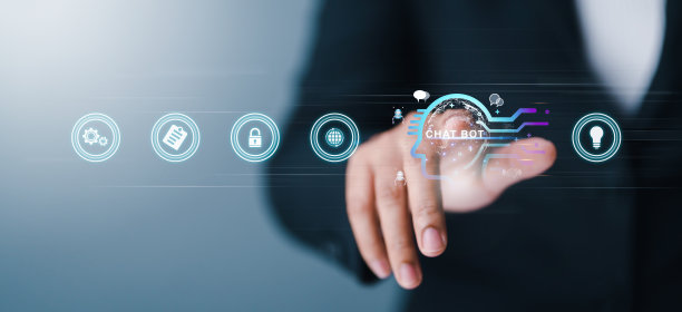 商人在系统人工智能中使用聊天机器人，在组织中使用聊天机器人应用软件进行数字化在线，未来智能技术和大数据概念。图片下载