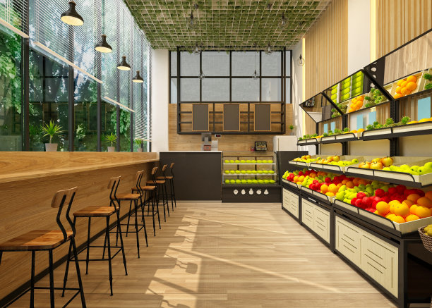 新鲜水果商店，3d渲染图片下载