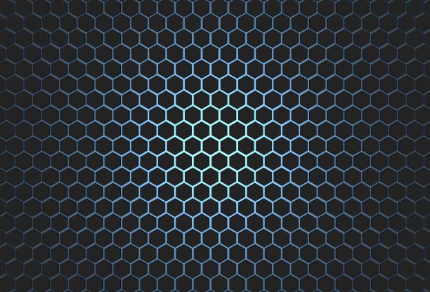 六边形黑色背景与蓝光3d插图渲染设计，商业设计，您的任何设计等。图片下载