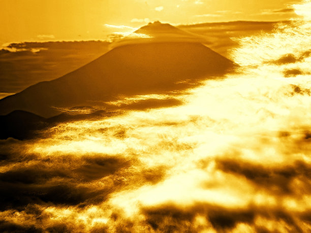 抽象的富士山在黄金闪烁的三维插图图片下载