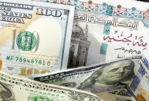 埃及镑和美元的俯视图。汇率、通货膨胀和埃及经济概念图片下载