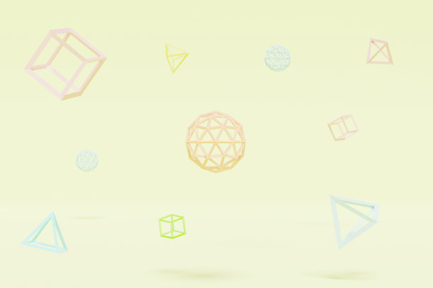 抽象几何形状漂浮在空气中，3d渲染。粉彩简单的物体，抽象的背景图片下载