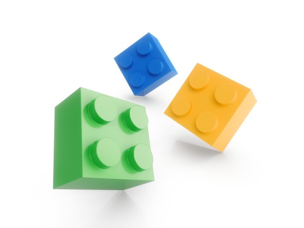 3D渲染彩色玩具砖孤立的白色背景图片下载