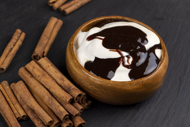 新鲜酸奶，添加巧克力，巧克力风味图片下载