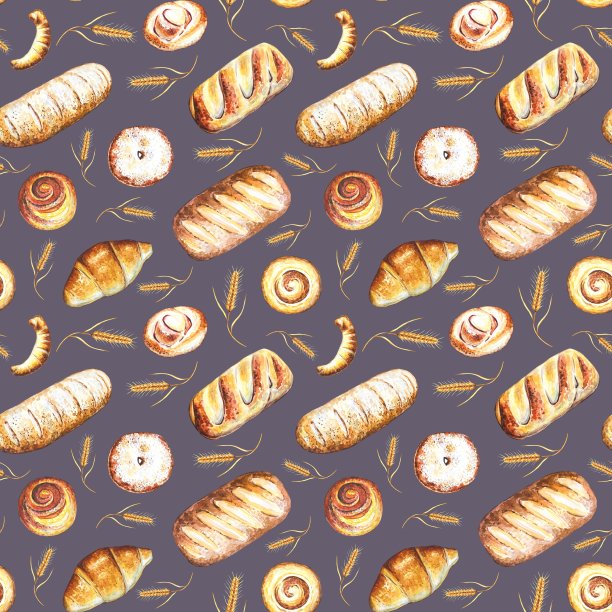 无缝图案与各种水彩糕点图片下载