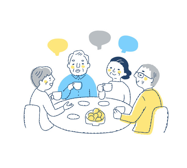 年长的男男女女围坐在餐桌旁，安静地品茶图片下载