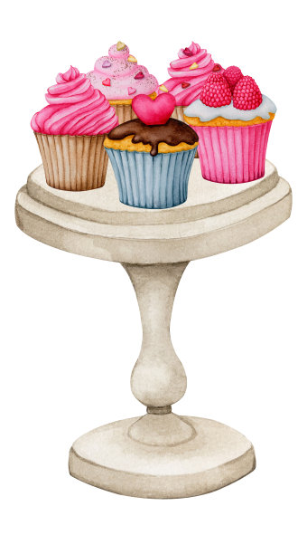 巧克力蛋糕摊上。为贺卡，请柬，菜单，标志，织物印刷品的水彩假日剪贴画。婚礼、生日、周年纪念设计。图片下载