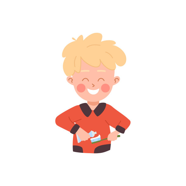 快乐的小男孩刷牙卡通平图片下载