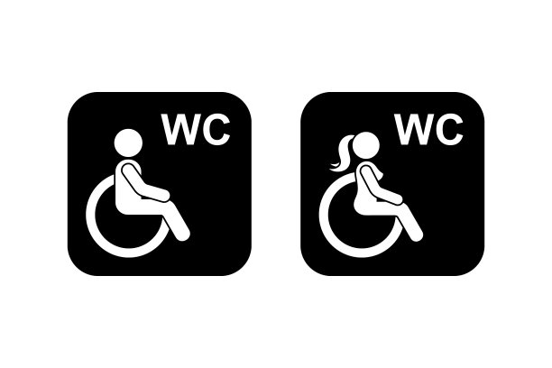 公共厕所洗手间图标矢量插图。洗手间标志符号男女残疾人简笔画剪影象形文字图片下载