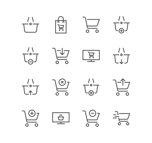 一组购物车相关的图标。图片下载