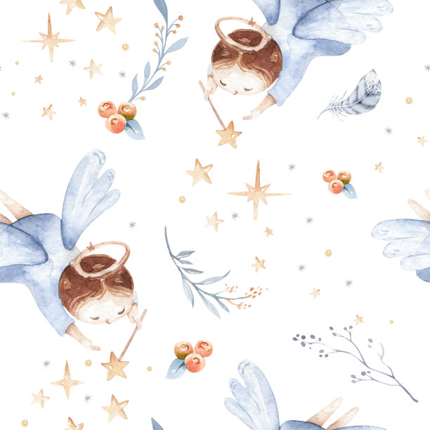 水彩圣诞诞生场景无缝图案。神奇的基督教故事与新生的耶稣，玛丽，天使和羔羊。圣诞贺卡图片下载
