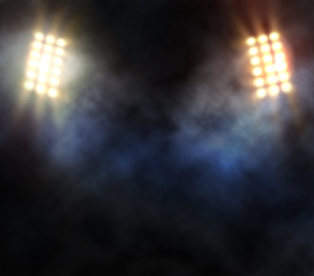 明亮的体育场竞技场灯光和烟雾图片下载