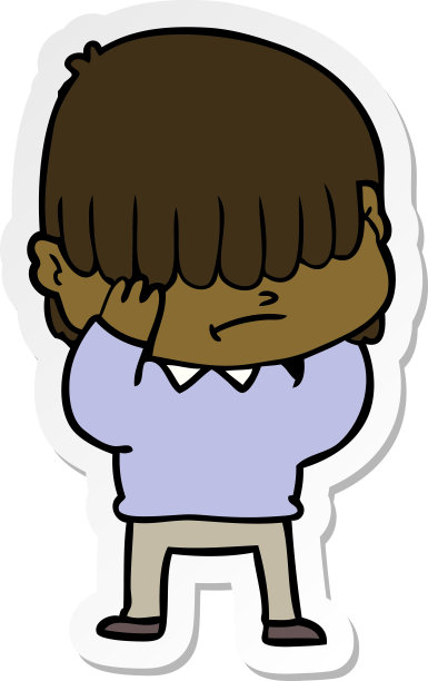 一个头发凌乱的卡通男孩的贴纸图片下载