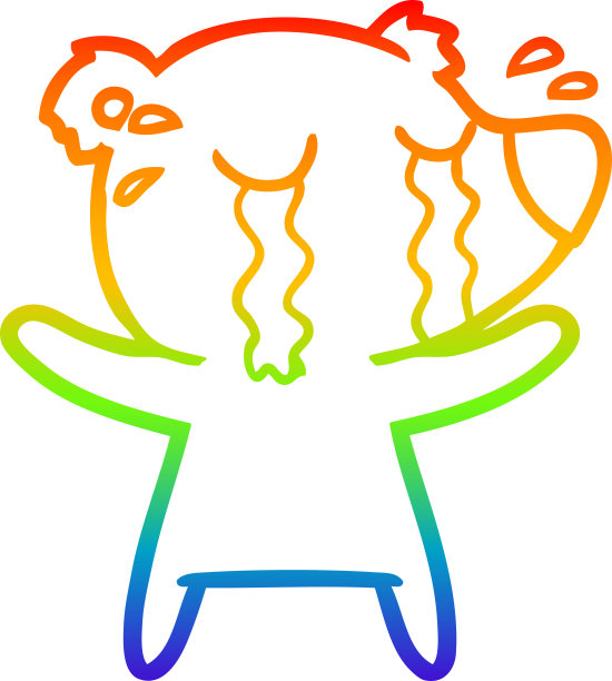 彩虹渐变线绘制的卡通哭泣的北极熊图片下载