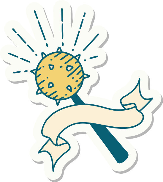 贴纸的纹身风格的中世纪狼牙棒图片下载