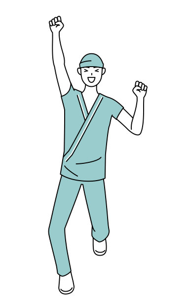 住院的男病人穿着病号服，笑着跳着。图片下载