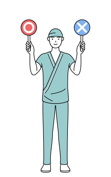 男住院病人穿着医院长袍，举着标语牌，上面写着正确和错误的答案。图片下载