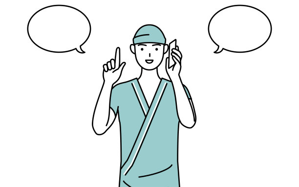 穿着医院长袍的男性住院病人在打电话时指指点点。图片下载