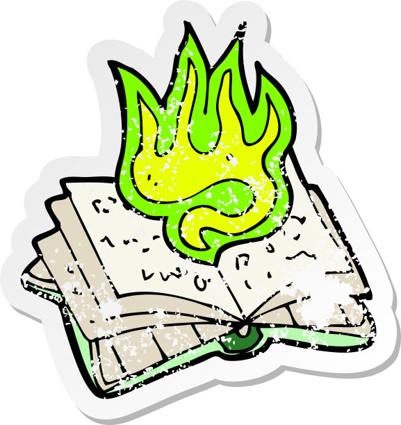 复古心疼贴纸的卡通魔法咒语书图片下载