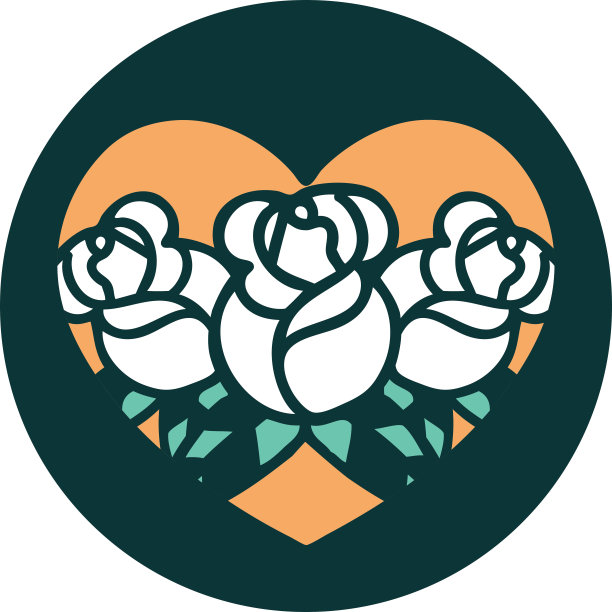 标志性的纹身风格形象的心和花图片下载