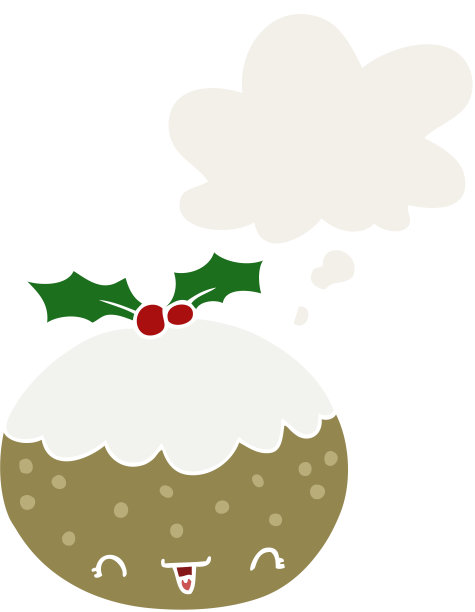 可爱的卡通圣诞布丁，复古风格的思想泡泡图片下载