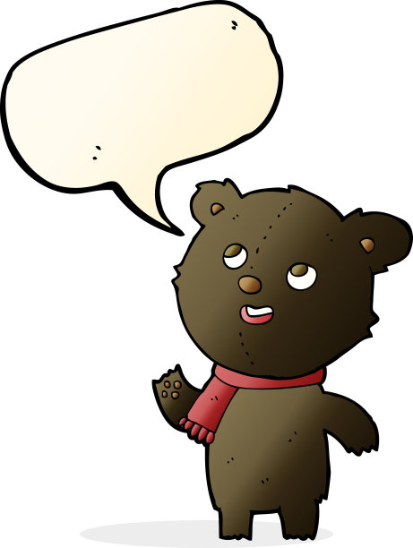 卡通黑熊戴着带说话泡泡的围巾图片下载