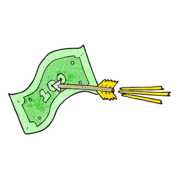 手绘纹理卡通飞箭击中钞票图片下载