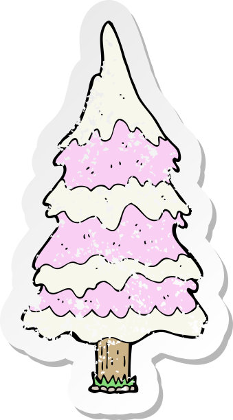 复古心疼的卡通雪粉色树贴纸图片下载