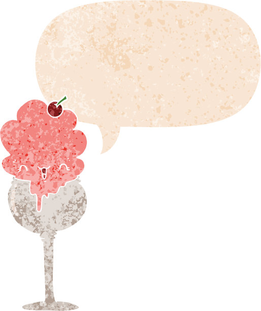 可爱的卡通冰淇淋沙漠与语音泡沫垃圾心疼复古纹理风格图片下载