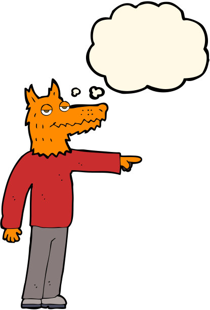 卡通狐狸人指着思想泡泡图片下载
