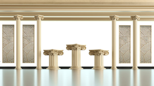 经典豪华金色讲台柱为产品展示背景。展示产品平台图片下载