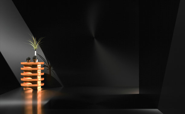 室内装饰采用大理石和深色混凝土，搭配陶瓷，还有一个带有芳香植物的花瓶，放在一张有风格的浅红木桌子上。图片下载