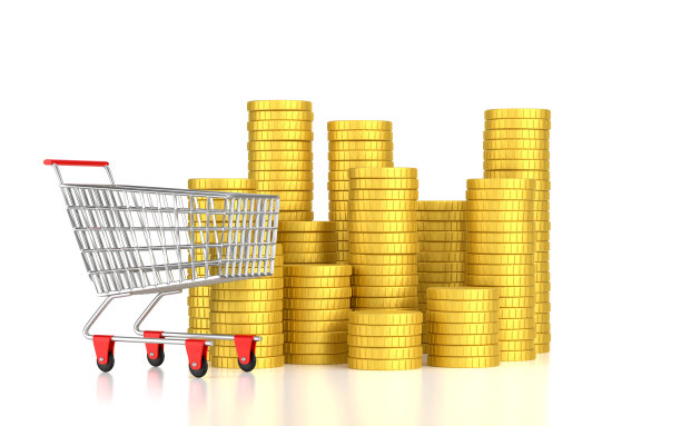 一堆金币和购物车图片下载