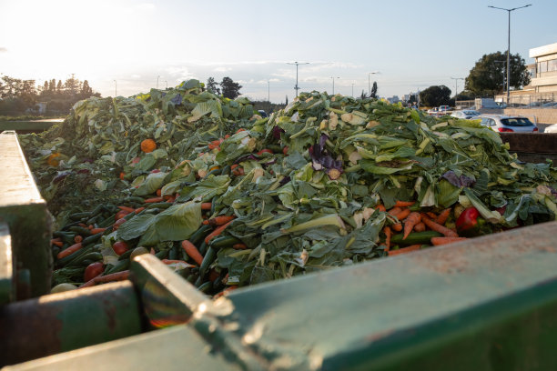 过期的有机生物垃圾：垃圾箱里装满蔬菜和水果的巨大容器，用于堆肥或动物饲料的蔬菜或食物堆图片下载