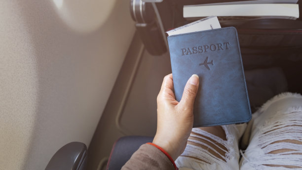 旅行概念:年轻的时髦游客带着蓝色护照作为行李图片下载