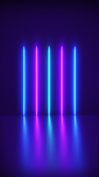 在五颜六色的背景和反射，激光表演，夜总会室内灯光，发光线。图片下载