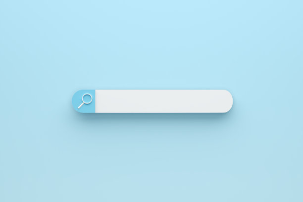 空白搜索栏与放大镜在蓝色背景。搜索栏的网站，用户界面和移动应用程序。图片下载