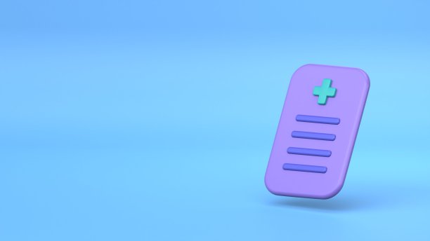 健康保险3d渲染。医患体检文件、诊断及用药报告。包含信息的列表。图片下载